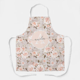 モノグラムネームウ素朴ッド&ヴィンテージバラロマンチック エプロン