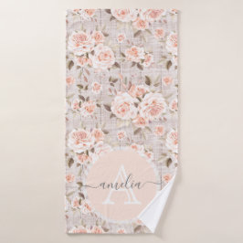 モノグラムネームウ素朴ッド&ヴィンテージバラロマンチック バスタオル