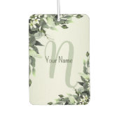 モノグラムネームグリーンリーフローラユーカリ葉 カーエアーフレッシュナー (正面)