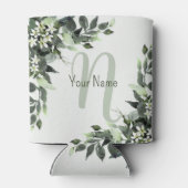 モノグラムネームグリーンリーフローラユーカリ葉 缶クーラー (裏面)