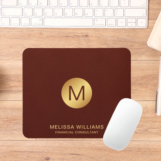モノグラムネームシッククラッシーフェイクレッドレザー&金ゴールド マウスパッド