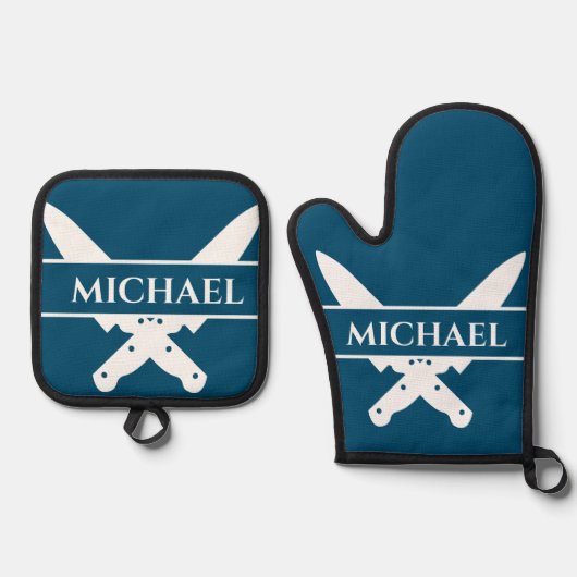 モノグラムネームナイブシェフ調理師グリル 鍋つかみ&鍋敷きセット (正面)