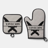 モノグラムネームナイブシェフ調理師グリル 鍋つかみ&鍋敷きセット (正面)