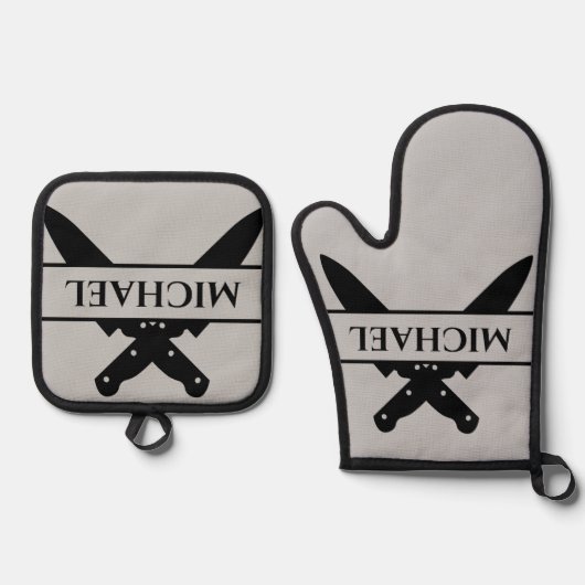 モノグラムネームナイブシェフ調理師グリル 鍋つかみ&鍋敷きセット (正面)