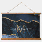 モノグラムネームネイビーブルー金ゴールドマーブルタペストリー 吊り下げ型タペストリー (正面)