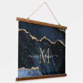 モノグラムネームネイビーブルー金ゴールドマーブルタペストリー 吊り下げ型タペストリー (傾斜あり)