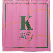 モノグラムネームハンターグリーンピンクオレンジレトロかわいい シャワーカーテン (正面)