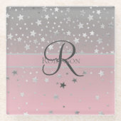 モノグラムネームピンクグレーシルバースターズトレンディー ガラスコースター (正面)