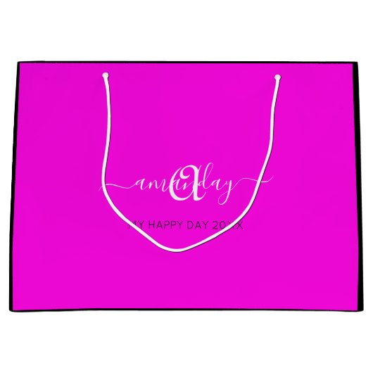 モノグラムネームピンクブライダルスウィート16結婚th ラージペーパーバッグ (正面)