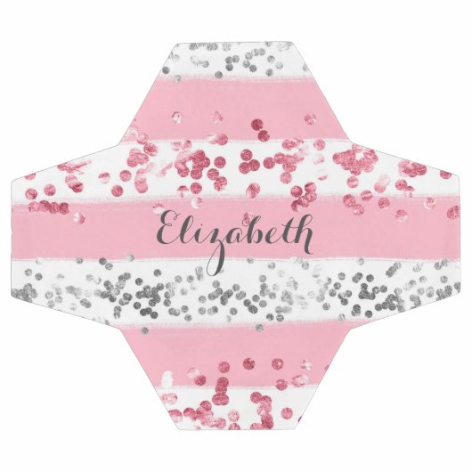 モノグラムネームピンクホワイトグレーグリッターガーリートレンディー サッカーボール (フラット)