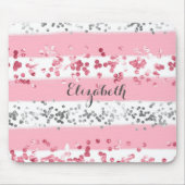 モノグラムネームピンクホワイトグレーグリッターガーリートレンディー マウスパッド (正面)