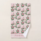 モノグラムネームピンクローゼスフローラシャビーシック バスタオルセット (ハンドタオル)