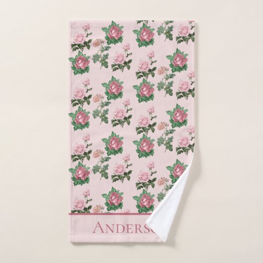 モノグラムネームピンクローゼスフローラシャビーシック バスタオルセット (ハンドタオル)