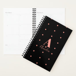 モノグラムネームブラックバラ金ゴールド水玉模様 プランナー手帳