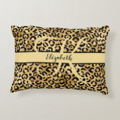 モノグラムネームブラック金ゴールドヒョウcheetahプリント アクセントクッション (裏面)