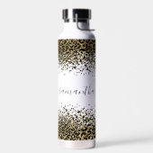 モノグラムネームブラック金ゴールドレオパードプリントシックトレンディー ウォーターボトル (左面)