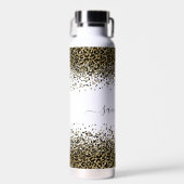 モノグラムネームブラック金ゴールドレオパードプリントシックトレンディー ウォーターボトル (正面)