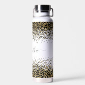 モノグラムネームブラック金ゴールドレオパードプリントシックトレンディー ウォーターボトル (背面)