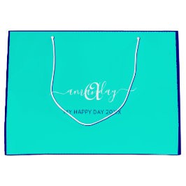 モノグラムネームブルーアクアブライダルスウィート16結婚th ラージペーパーバッグ