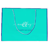 モノグラムネームブルーアクアブライダルスウィート16結婚th ラージペーパーバッグ (裏面)