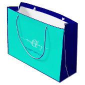 モノグラムネームブルーアクアブライダルスウィート16結婚th ラージペーパーバッグ (裏面アングル)