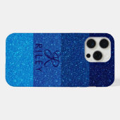 モノグラムネームブルーグリッター iPhoneケース (裏面横)