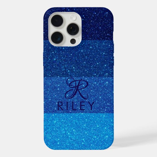モノグラムネームブルーグリッター iPhoneケース (裏面)