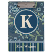 モノグラムネームブルーストライプフローラ先生 クリップボード (正面)