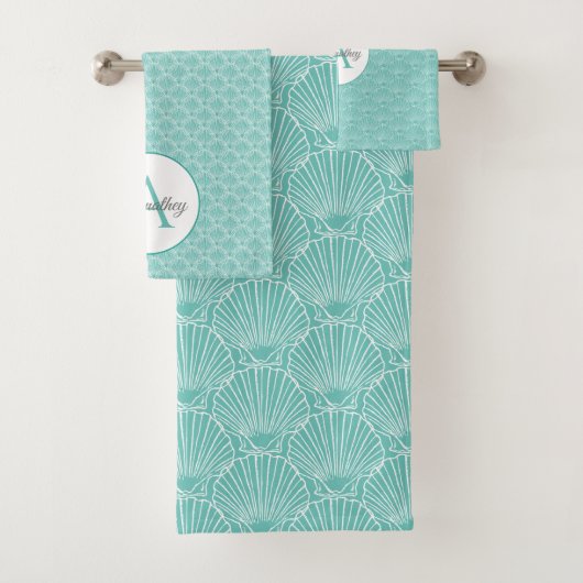 モノグラムネームホワイトシーシェルパターンビーチハウス バスタオルセット (インサイチュ)