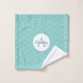 モノグラムネームホワイトシーシェルパターンビーチハウス バスタオルセット (ウォッシュタオル)