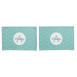 モノグラムネームホワイトシーシェルパターンビーチハウス 枕カバー