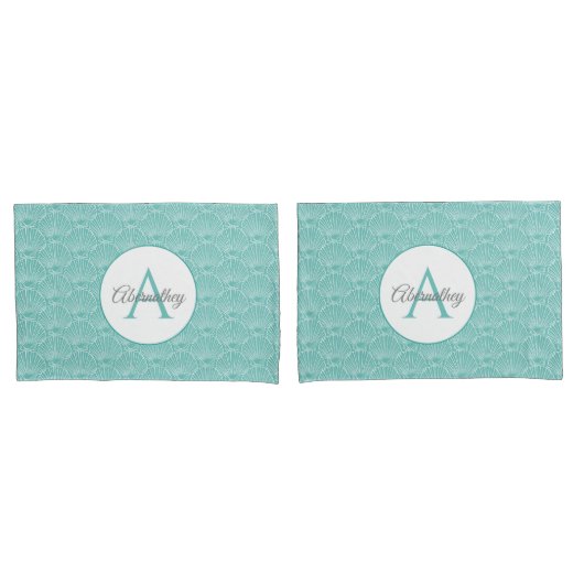 モノグラムネームホワイトシーシェルパターンビーチハウス 枕カバー (フロントセット)