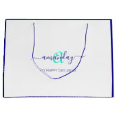 モノグラムネームホワイトブルーブライダルスウィート16結婚th ラージペーパーバッグ (正面)