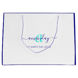 モノグラムネームホワイトブルーブライダルスウィート16結婚th ラージペーパーバッグ