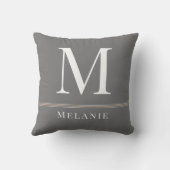 モノグラムネームモダンタイポグラフィグレーホワイトピーチ クッション (裏面)