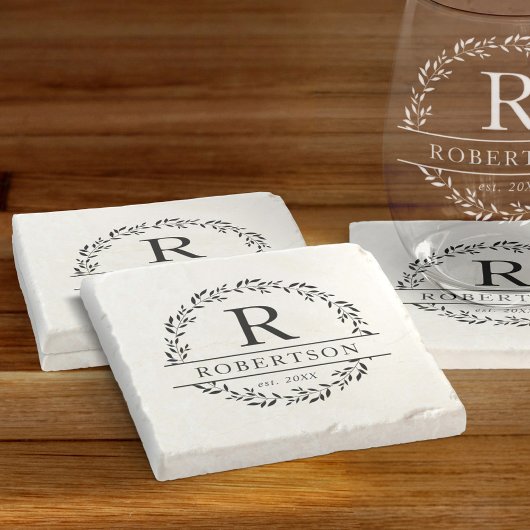 モノグラムネームモダンボタニカルリース ストーンコースター