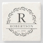 モノグラムネームモダンボタニカルリース ストーンコースター (正面)