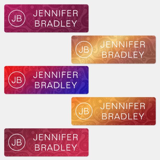 モノグラムネームラグジュアリーレッド金ゴールドペイズリーパターン ラベル (グループ)