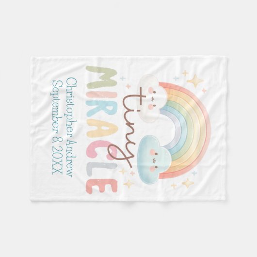 モノグラムネームレインボー誕生統計ボーイベビー フリースブランケット (正面(横))