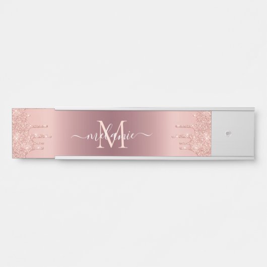 モノグラムネーム文字バラ金ゴールド赤面グリッタースパークル サインプレート (正面)
