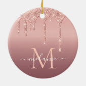 モノグラムネーム文字バラ金ゴールド赤面グリッタースパークル セラミックオーナメント (裏面)