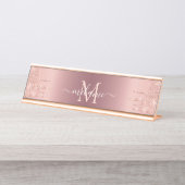 モノグラムネーム文字バラ金ゴールド赤面グリッタースパークル デスクネームプレート (正面)
