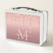 モノグラムネーム文字バラ金ゴールド赤面グリッタースパークル メタルランチボックス (裏面)