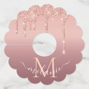 モノグラムネーム文字バラ金ゴールド赤面グリッタースパークル ワイングラスタグ