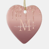 モノグラムネーム文字バラ金ゴールド赤面スパークル セラミックオーナメント (右)