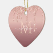 モノグラムネーム文字バラ金ゴールド赤面スパークル セラミックオーナメント (左)