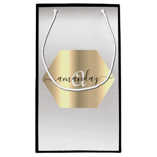 モノグラムネーム金ゴールドブラックグレーファッションブティック スモールペーパーバッグ