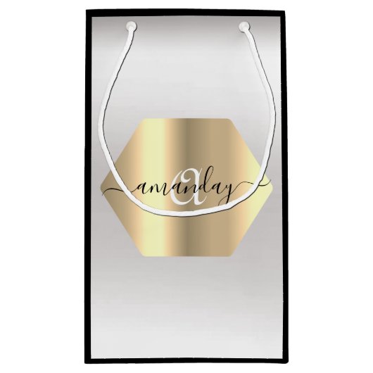 モノグラムネーム金ゴールドブラックグレーファッションブティック スモールペーパーバッグ (裏面)