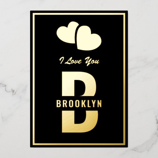 モノグラムハッピーバレンタインデーブラック金ゴールドヒップスター 箔シーズンカード (正面)