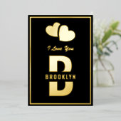 モノグラムハッピーバレンタインデーブラック金ゴールドヒップスター 箔シーズンカード (立ち正面)